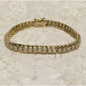 Tennis Bracelet Sterling Silver 925 Gold Tone Over Sterling Clear Stones 925 FAS